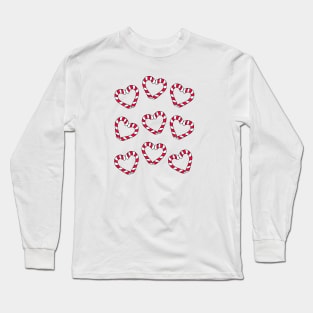 Christmas Candy Cane Hearts Cartoon Pattern, made by EndlessEmporium Long Sleeve T-Shirt